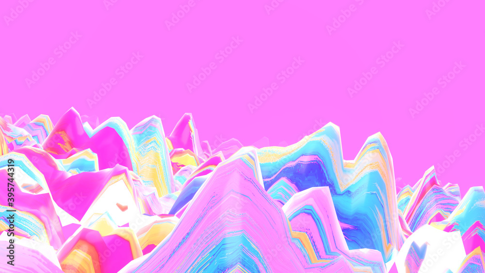Abstract rainbow wave mountains. 3d rendering picture.
