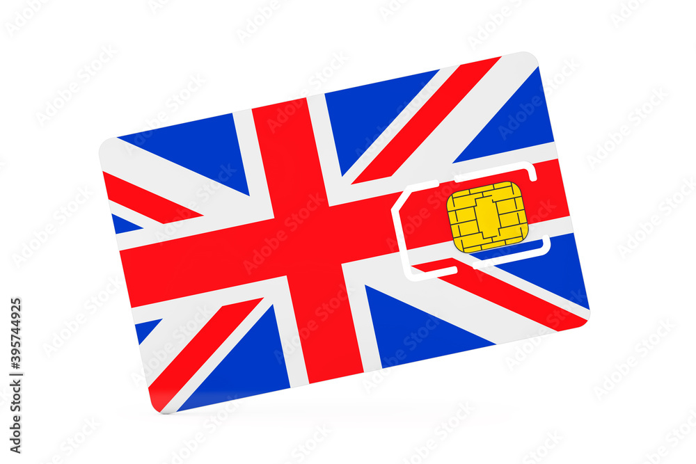 Mobile Phone Sim Card Chip with Flag of Great Britain. 3d Rendering Mobile Phone Sim Card Chip with Flag of Great Britain. 3d Rendering