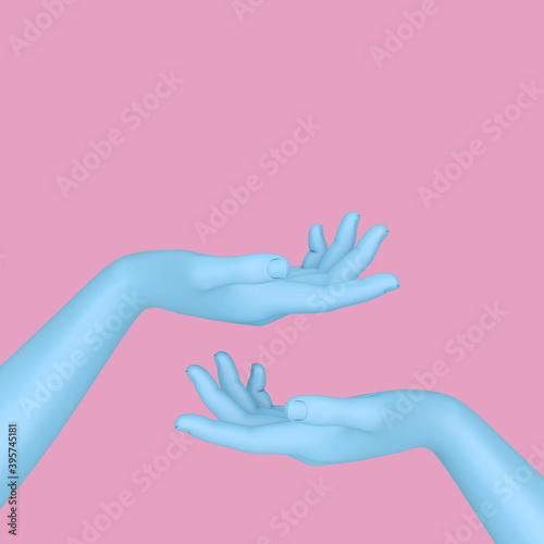 Abstract Mannequin Open Blue Hand in Duotone Style. 3d Rendering