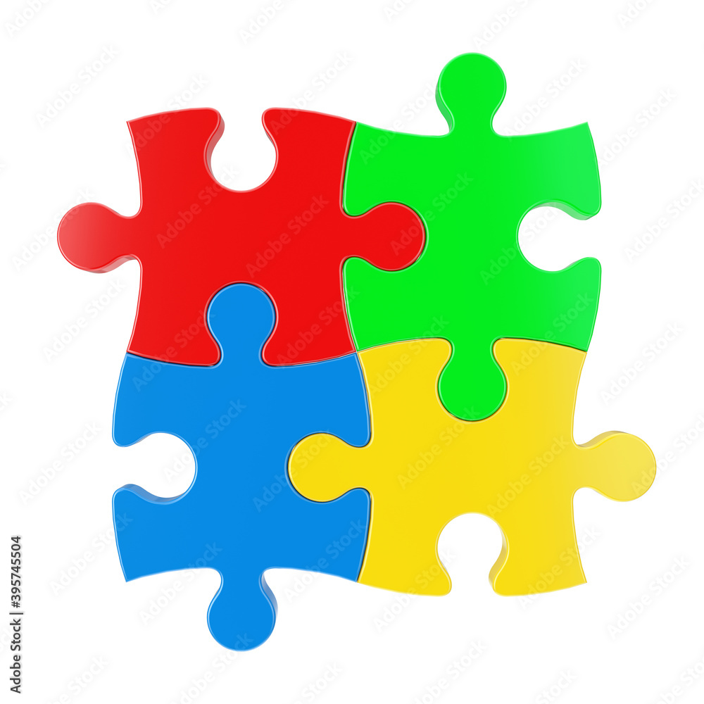 Four Colorful Puzzle Pieces. 3d Rendering Four Colorful Puzzle Pieces. 3d Rendering