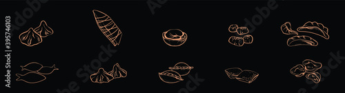 set of dumplings cartoon icon design template with various models. vector illustration isolated on black background