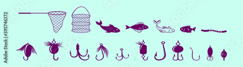 set of fishing element. cartoon icon design template with various models. vector illustration isolated on blue background
