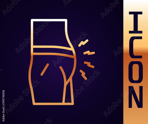 Gold line Abdominal bloating icon isolated on black background. Constipation or diarrhea. Vector.