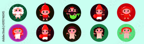 cute greek godss set. cartoon icon design template with various models. vector illustration isolated on blue background