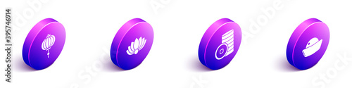 Set Isometric Chinese paper lantern, Lotus flower, Chinese Yuan currency and Sushi icon. Vector.