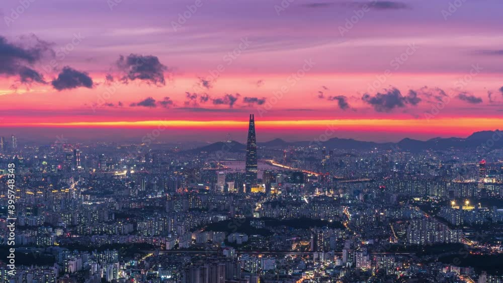 Time Lapse Beautiful sunset of Seoul cityscape in South Korea. Time Lapse Beautiful sunset of Seoul cityscape in South Korea.