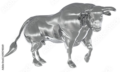 White metal bull isolated on white background 3d illustration