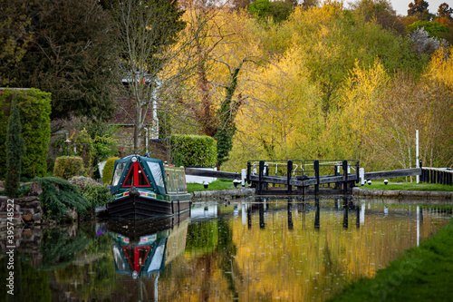 Canvas Print Canal Boat & Lock