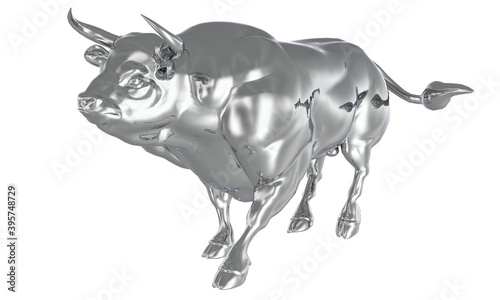 White metal bull isolated on white background 3d illustration