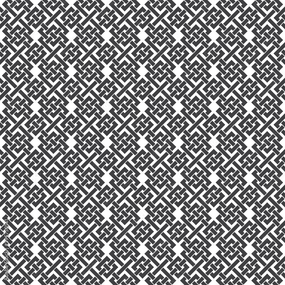 Abstract seamless pattern of intersecting lines. Swatch of black lines on a white background.