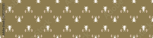 Seamless background beetle insect gender neutral baby border pattern. Simple whimsical minimal earthy 2 tone color. Kids nursery wildlife bug edging fashion trim.