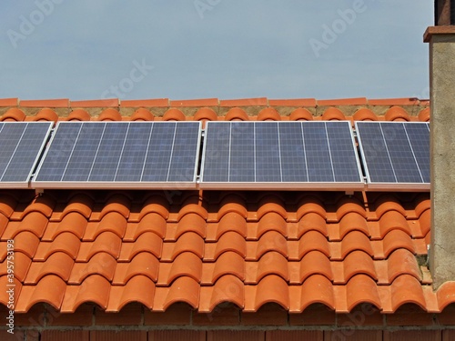 Modern solar panels on a house roof