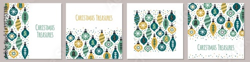 Cute set of Christmas backgrounds with hand drawn Christmas balls