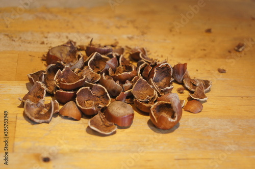 nuts hazelnuts are lying on a table