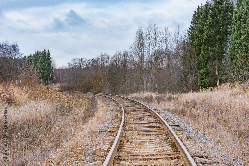 Single railway line in the autumn forest. Single railway line in the autumn forest.