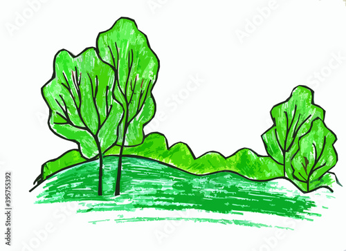 Graphic image of trees with a green crown on a white background