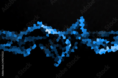 Abstract Blue Neon Glowing Shape Mosaic Tiles Material Texture Wallpaper On Black Background