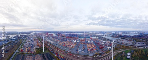 Drone aerial panorama of Hamburgs Port