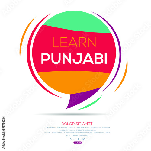 Creative (learn Punjabi) text written in speech bubble ,Vector illustration.