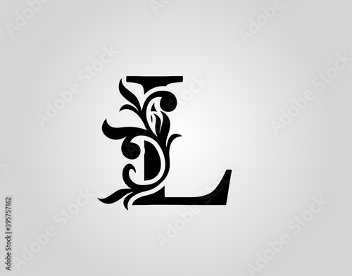 Vector graphic elegant logotype / Letter L Design. Vintage Calligraphic Alphabetical Icon for book design, brand name, stamp, Restaurant, Boutique, Notary, Hotel.