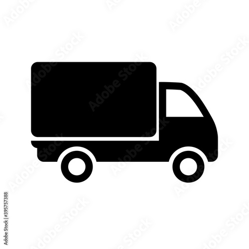 Truck silhouette icon isolated on white background. Simple delivery symbol. Black transport van sign. Shipping service vector design element. Eps 10 vehicle illustration.