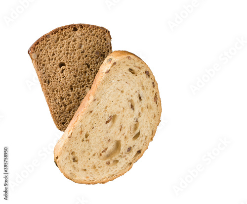 two pieces of cereal bread isolated on white background