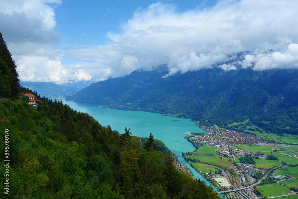 Brienz lake view from a ridge hiking trail towards Augstmatthorn, Switzerland