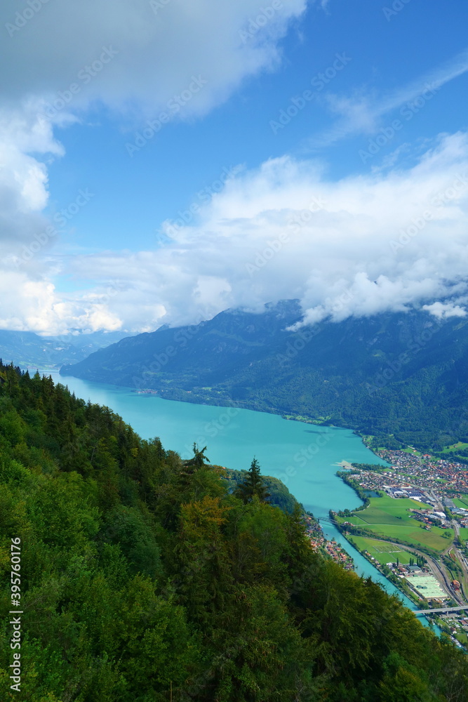 Brienz lake view from a ridge hiking trail towards Augstmatthorn, Switzerland