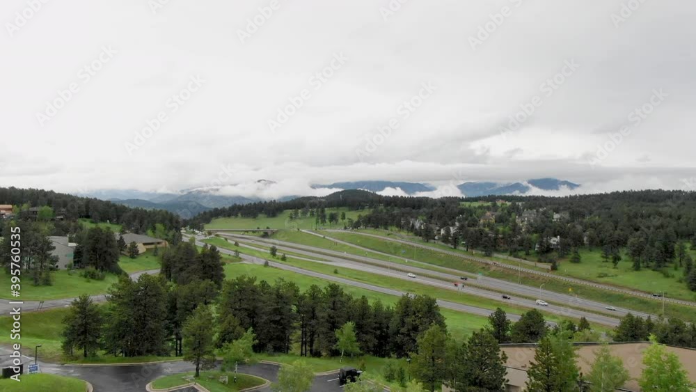 AERIAL WS Roads in green mountain landscape AERIAL WS Roads in green mountain landscape