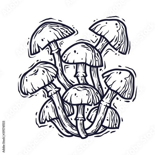 Monochrome element of honey mushroom. Seasonal autumn vector illustration of mushroom for any kinds of design or vegan menu