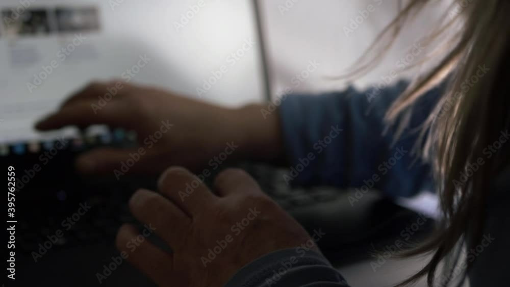 Busy woman pointing at laptop screen in office close up shot Busy woman pointing at laptop screen in office close up shot