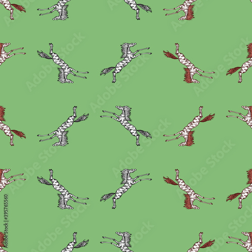 Seamless pattern of drawn cartoon galloping  fantasy horses