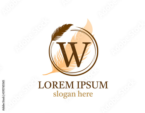 Feather letter W icon design, vector design concept circle feather with letter for initial luxury business, firm, law service, notary, boutique and more brand identity.