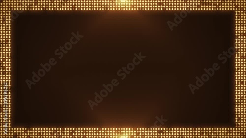 Abstract Digital Led Lights Frame Sign Animation Loop/ 4k animation of an abstract golden frame background with digital square led light glimmering and glowing dots seamless looping photo