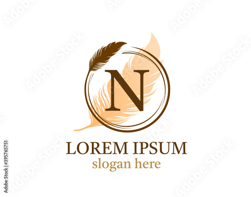 Feather letter N icon design, vector design concept circle feather with letter for initial luxury business, firm, law service, notary, boutique and more brand identity.