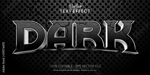 Dark text effect, shiny silver editable text style on black color textured background