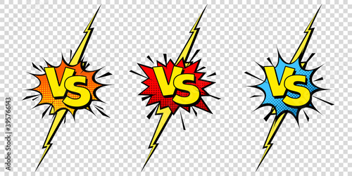 Comic challenge background. Cartoon battle, fight border. Versus or vs frame with lightning. Sports team competition poster. Vector illustration.