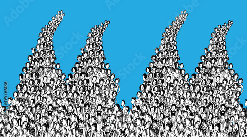 Vector image of abstract seamless border from sketches people crowd