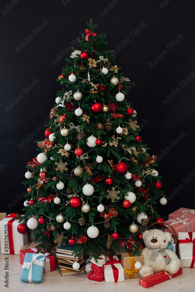 New Year's Interior Christmas Tree with holiday postcard decor gifts