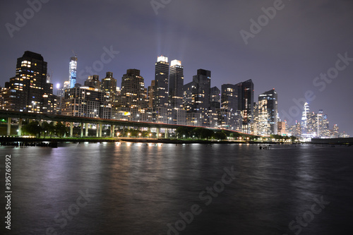 New York, NY, USA - JUNE 29, 2019: Night view to Manhattan from Pier 1