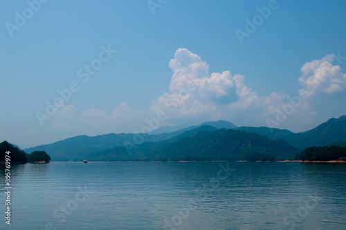 Landscape on the lake. The distant woods.