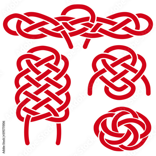 Chinese red knots - different template for design. Traditional asian auspicious symbols. Vector set of 4.
