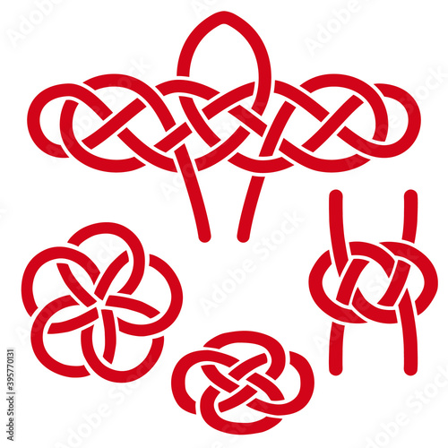 Chinese red knots - different template for design. Traditional asian auspicious symbols. Vector set of 4.