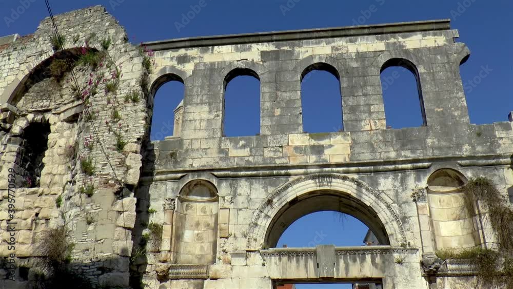 Detailed view of the Silver gate at the Roman Diocletian's Palace, a historical landmark in Split, Croatia. Detailed view of the Silver gate at the Roman Diocletian's Palace, a historical landmark in Split, Croatia.