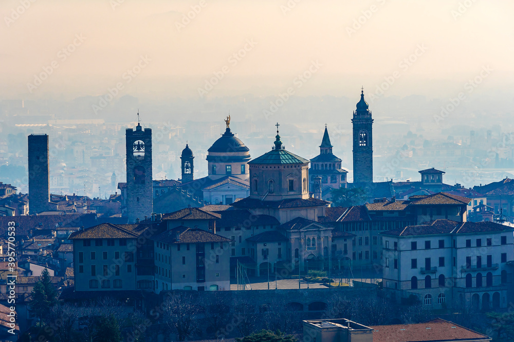 Citta Alta view from Castello di San Vigilio in Bergamo City