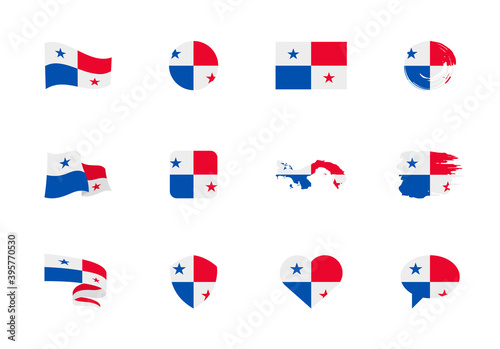 Panama flag - flat collection. Flags of different shaped twelve flat icons.