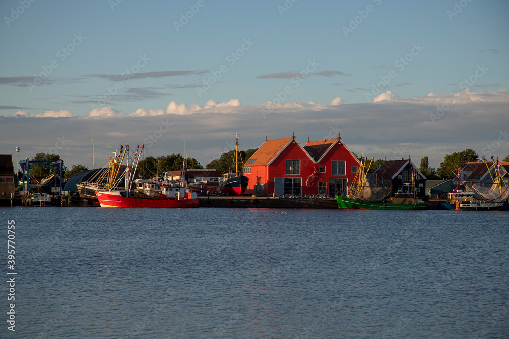 colorful houses in the harbor of Zoutkamp
