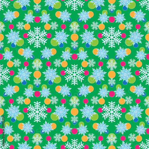 Christmas beautiful vector seamless background with blue snowflakes and multi-colored confetti.