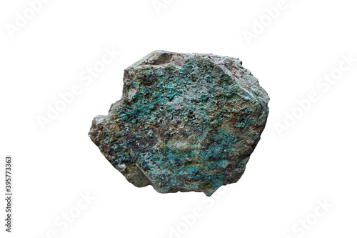 malachite rock isolated on a white background. Copper carbonate hydroxide mineral.