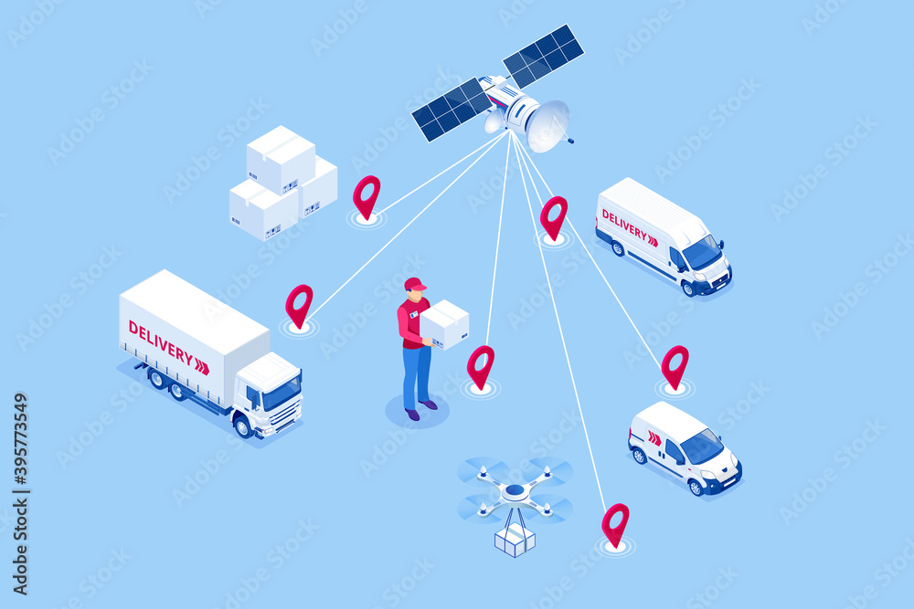 Isometric Global logistics network concept. Freight shipping. Satellite ...